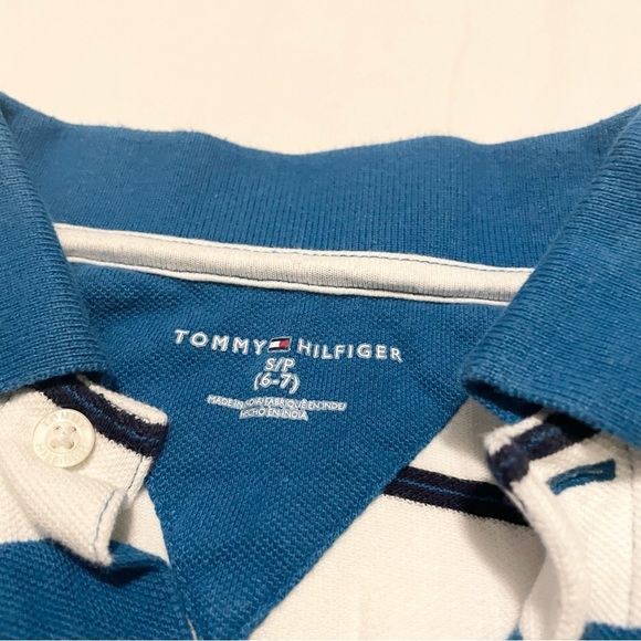 Tommy Hilfiger Kids Blue Striped Polo Shirt Long Sleeve Size Small (6-7) - Picture 3 of 16